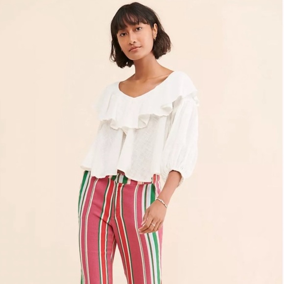 Free People Revolve Zuri Open Back Ruffle Blouse in Ivory - Picture 7 of 12